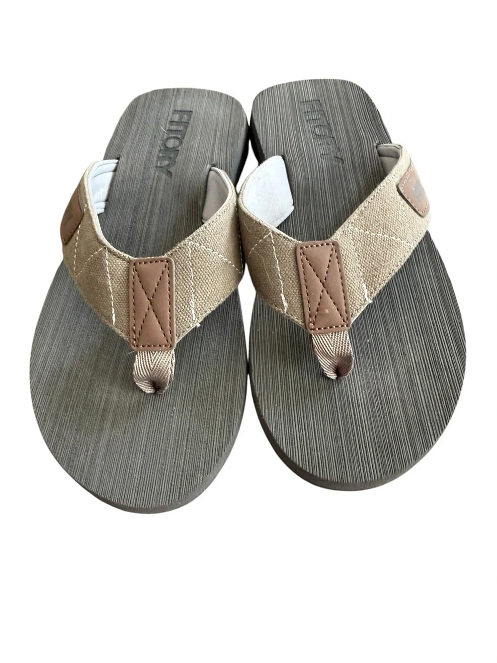 Fitory Men's Gray Tan Flip Flop Sandals NWOT Size Men 8 / Women 10 Arch Cushion